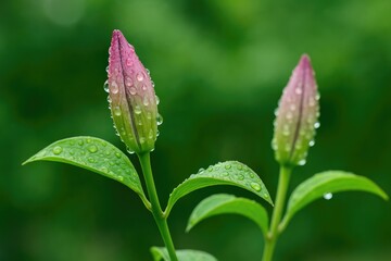 Obraz premium Fresh blossoms with dew drops following a spring rainstorm