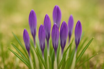 Naklejka premium Spring crocus flower buds with a blurred background