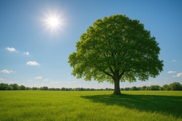 Obraz premium Sunlit Tree in a Bright Landscape