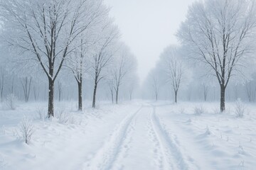 Fototapeta premium Frozen snow-covered trees and winding paths