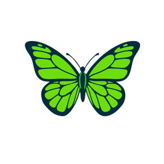Flat Style Green Butterfly Logo, Side Profile, Creative Design, Thick Contour Lines