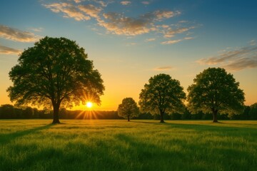 Sunset over the forest with silhouetted trees