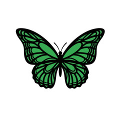 Decorative Green Butterfly Logo, Detailed Wing Pattern Using Bold Lines