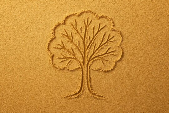 Illustration of a tree sketched on a sandy surface