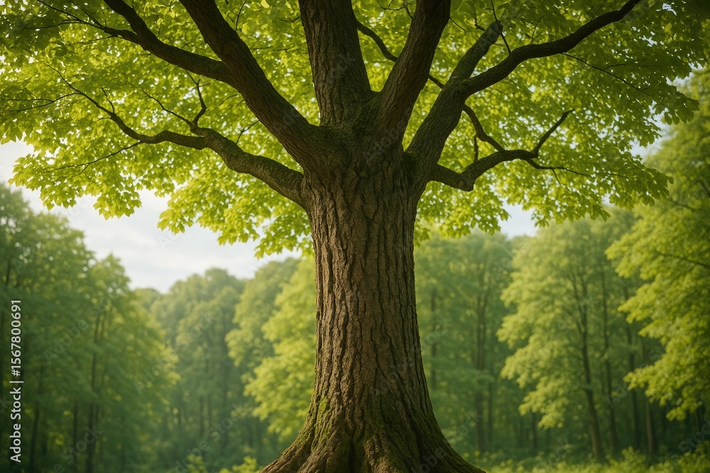 Poster detailed view of a tree in a lush forest setting