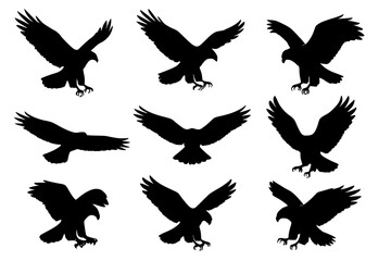 Obraz premium Silhouettes of Birds in Flight, Black Color Isolated on White Background