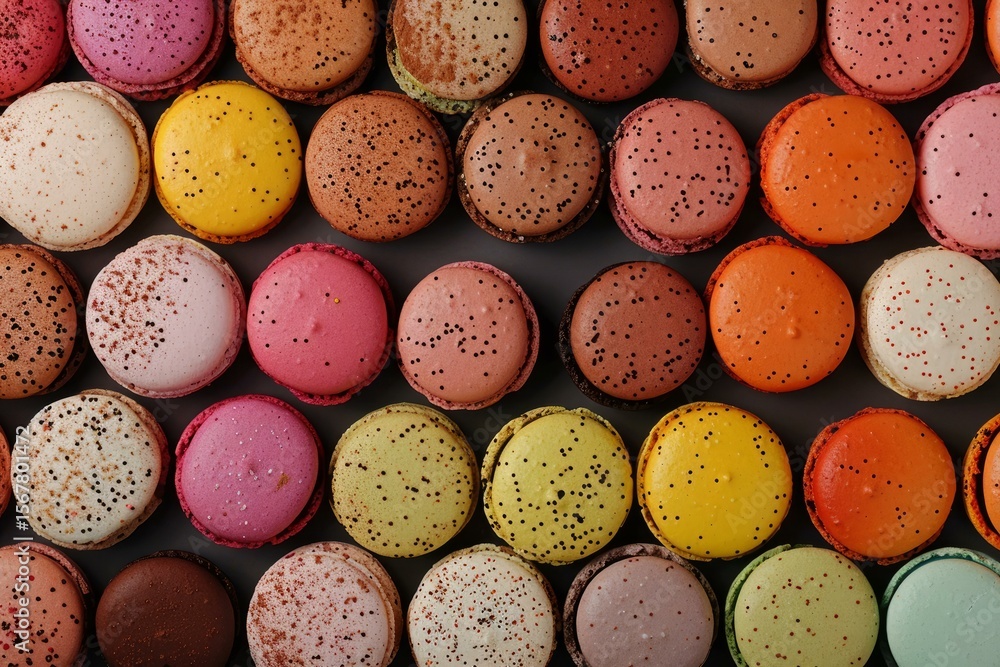 Aufkleber assortment of colorful macarons forming a repeating pattern, creating a visually appealing display o
