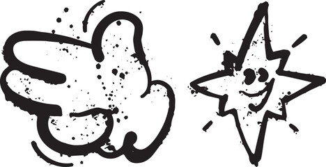 Line sketch star, arrow, heart, Grunge graffiti spray and dirty decoration design elements for banner, flyer, cards, poster, collages and ads.