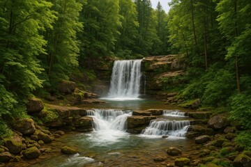 This collection features a waterfall captured within a protected natural reserve.