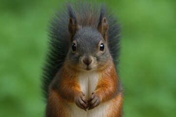 A squirrel fixates its gaze directly at the lens