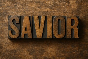 Fototapeta premium Vintage wooden letterpress display of the word Savior