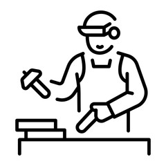 A line style icon showing worker