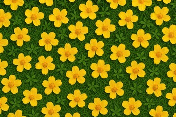 Bright yellow blossoms blooming on lush green grass