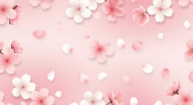 Blossoming Beauty: A Delicate Dance of Cherry Blossoms in Gentle Hues of Pink and White,Floating Petals: An Ethereal Ballet of Sakura on a Pastel Backdrop