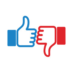 Obraz premium Blue thumbs up red thumbs down comparison vector