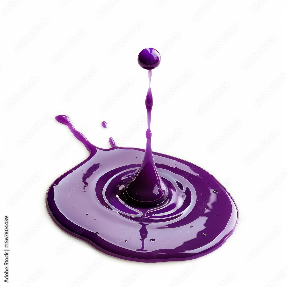 Poster purple liquid splashing and creating a crown shape on white background
