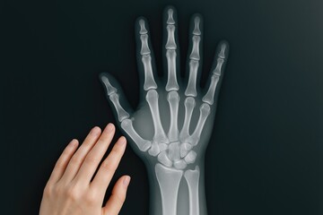 Radiographic image showcasing the hand and wrist bones