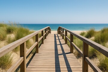 Fototapeta premium Serene Wooden Footbridge for Rest and Tranquility