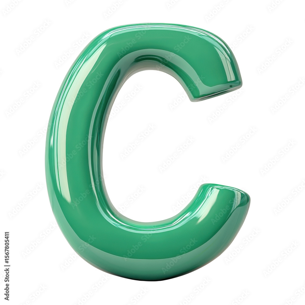 Fototapete glossy green letter c artistic font design 3d rendering alphabet on transparent background