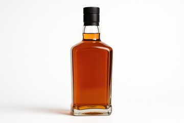 A glass filled with a potent alcoholic beverage against a plain white backdrop