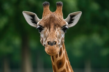 Obraz premium Detailed frontal shot of a tall giraffe