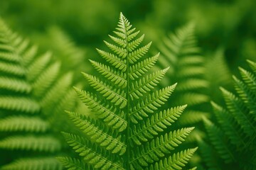 Colorful close-up of lush fern foliage against a natural summer backdrop