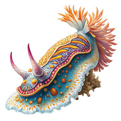 Vibrant sea slug shows amazing detail on white background