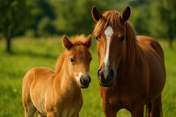 Obraz premium A young colt with his mother
