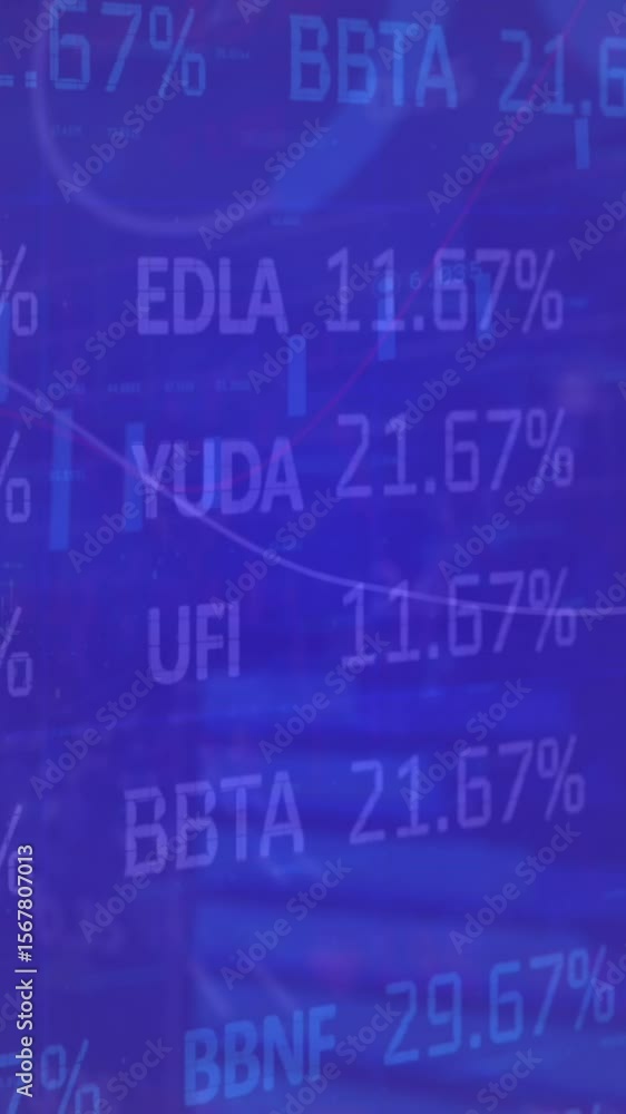 Aufkleber animation of statistical and stock market data processing against blue background