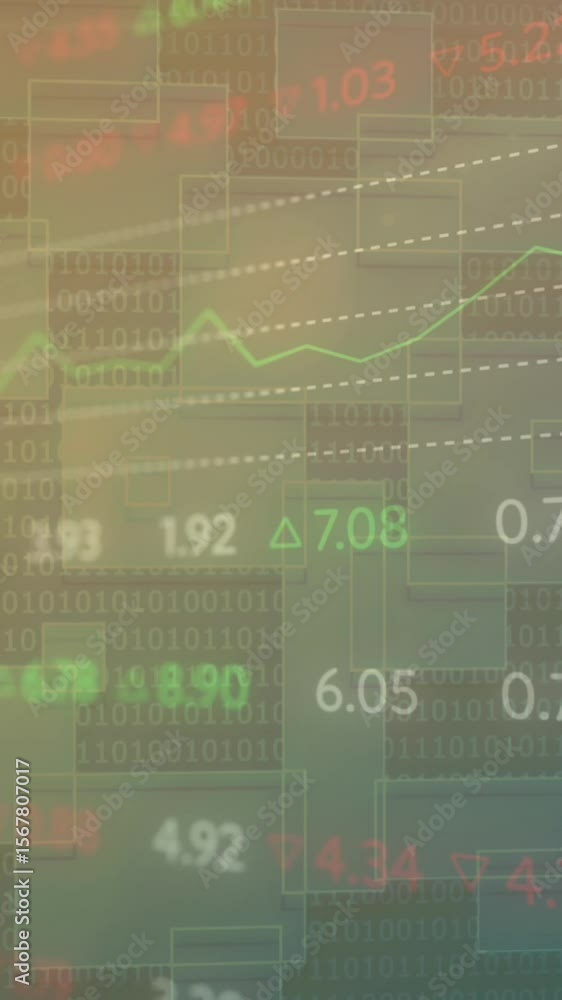 Aufkleber Animation of stock market data processing and binary coding against multiple squared shapes