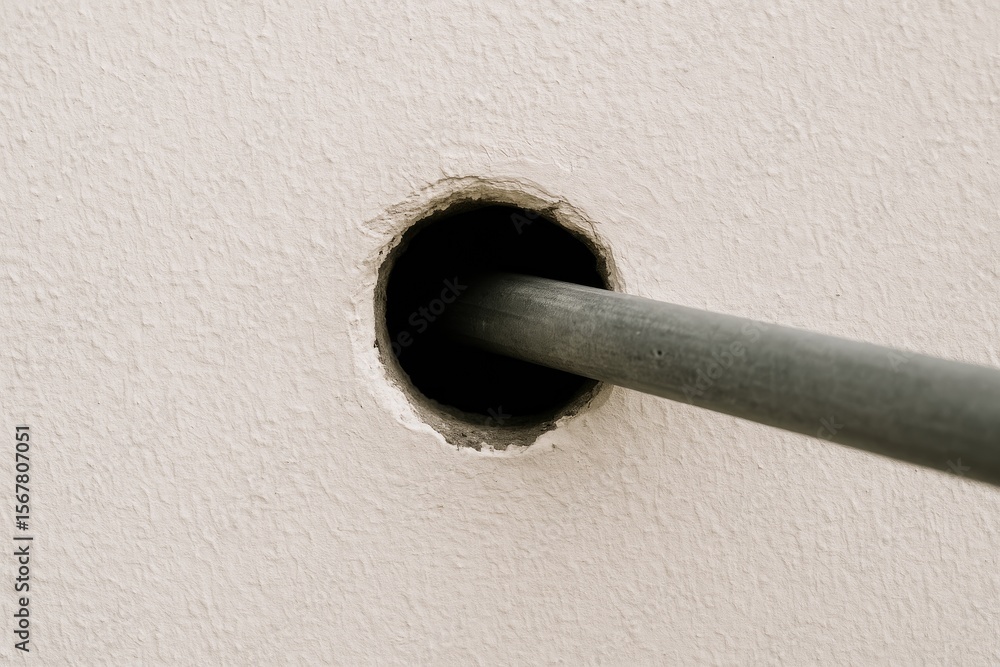 Poster a dark void in a white surface with a tube passing through