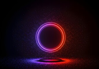 Glowing Circle of Energy: A mesmerizing, futuristic abstract artwork with a glowing neon circle suspended in the darkness. This image represents the endless possibilities of technology.