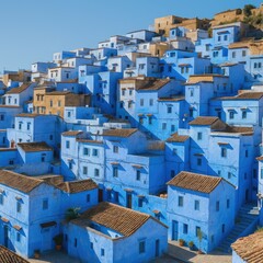 Obraz premium Scenic panorama of the blue-painted buildings in a charming Moroccan town