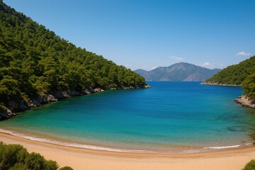 Scenic overlook of a charming bay close to a Mediterranean coastal town
