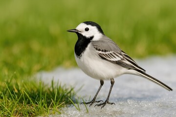 Detailed view of a wagtail in a natural setting