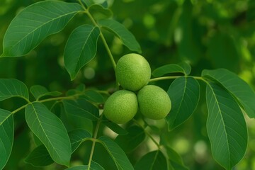 Fresh nuts from a walnut tree