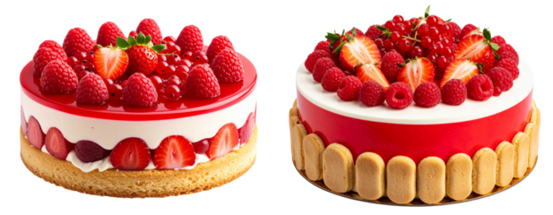  Delicious Red Berry Charlotte Cake with Fresh Berries on Top, Isolated on Transparent Background