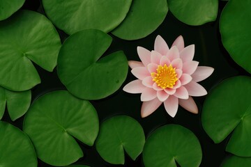 Aerial view of white water lilies blooming in a pond