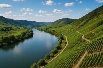 Scenic riverside view close to Bernkastel-Kues along the Moselle