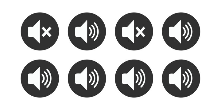 Speaker volume icons mute and sound waves vector