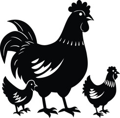 Charming silhouette of a mother hen and her chicks in a farm setting