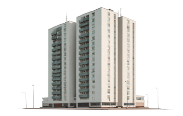 High-rise building, corner view, transparent background