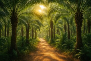 Path through the sunlit palm woodland