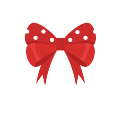 Red bow in flat style isolated on white background. Decorations gift bow
