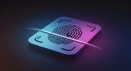 A glowing fingerprint scanner with a light beam, highlighting biometric identification.