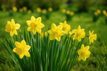 Obraz premium Vibrant springtime scene featuring fresh daffodils in full bloom outdoors