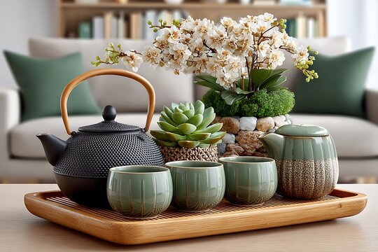 Decorative tray with flowers tea high resolution picture