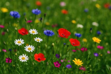 Fototapeta premium Vibrant Wildflowers Blooming Naturally in Spring