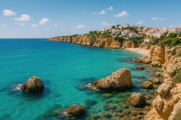 Stunning scenery featuring rocky formations and vibrant blue waters