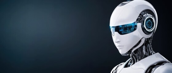 Futuristic humanoid robot with sleek design and glowing features in profile view